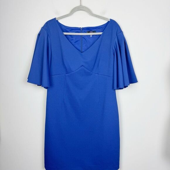 TRINA TURK | Royal Blue Flutter Sleeve V-neck Dress Women’s Size 14 - Picture 1 of 9